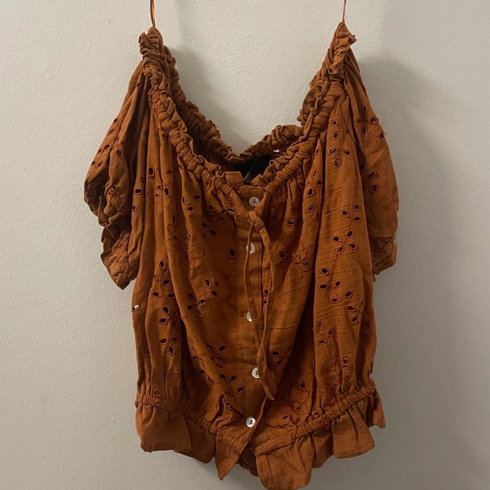 Brown off the shoulder crop top